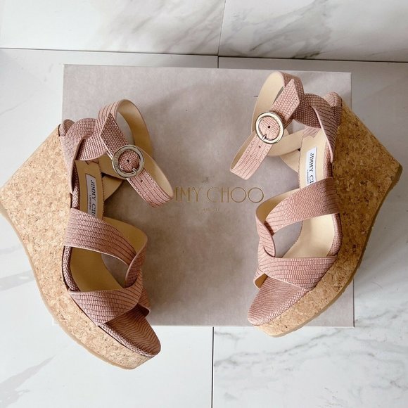 NIB Jimmy Choo Aleili 100 Leather Platform Wedge Sandals Blush Size US 10 EU 40 - Picture 2 of 12
